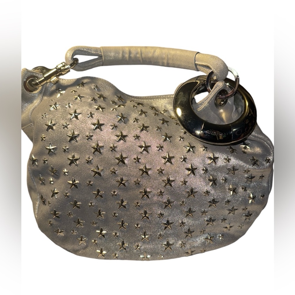 Jimmy Choo Silver Leather Star Studded Sky Bangle Hobo EUC w/ dustbag - Picture 5 of 13